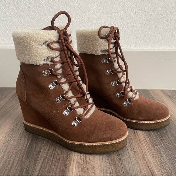 Steve Madden | Marcel Faux Shearling Wedge Ankle Boots Womens Size 7M - Picture 2 of 10